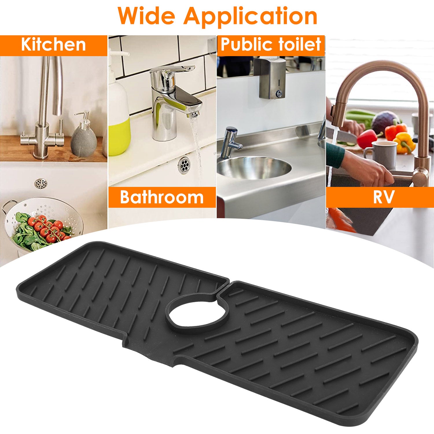 Black-Grey Color Options -- 1Pc Silicone Faucet Mat Kitchen Sink Splash Guard Drain Mat Drying Pad Kitchen Mat Bathroom Drip Catcher