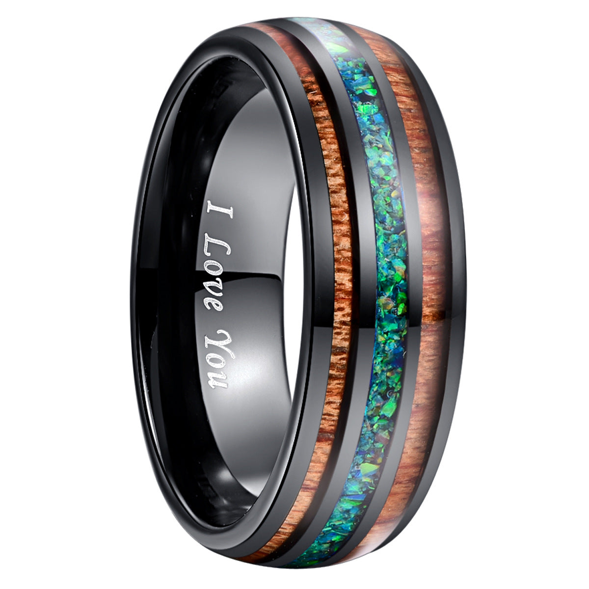 Blue Opal Tungsten Ring Men
