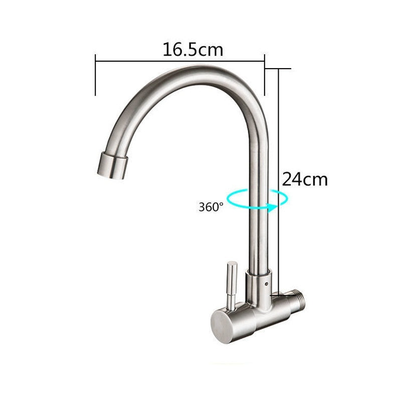 304 Stainless Steel Kitchen Faucet Large Curved Faucet Stainless Steel Sink Flat Tee Faucet