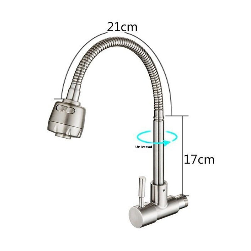 304 Stainless Steel Kitchen Faucet Large Curved Faucet Stainless Steel Sink Flat Tee Faucet