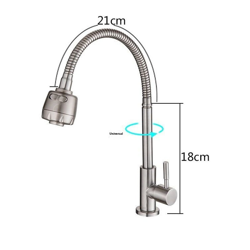304 Stainless Steel Kitchen Faucet Large Curved Faucet Stainless Steel Sink Flat Tee Faucet