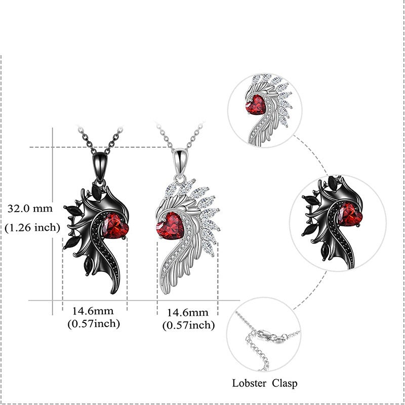 Angel Devil Wings Couple's Pendant Diamond Loving Heart Zircon Necklace