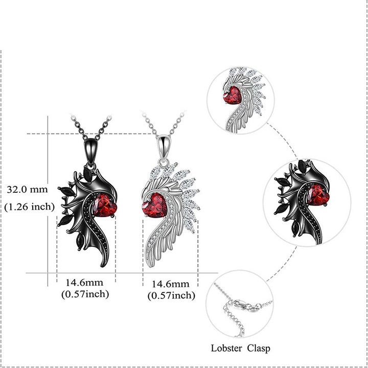Angel Devil Wings Couple's Pendant Diamond Loving Heart Zircon Necklace