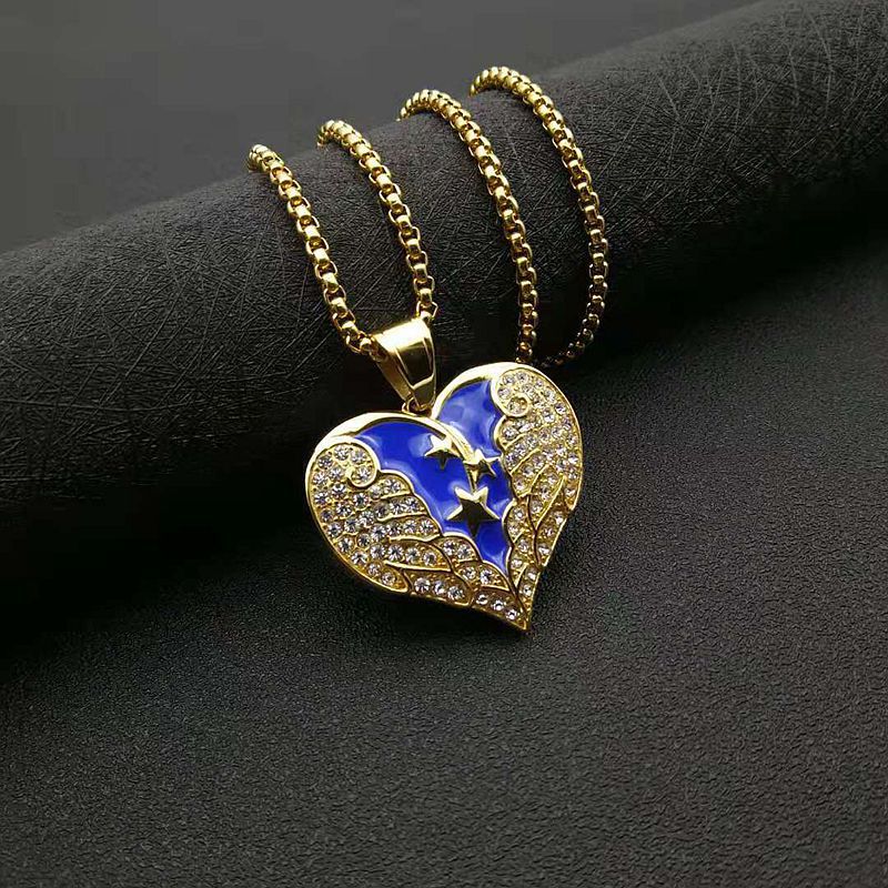 Heart Wings Star Gold Plated Rhinestone Pendant Necklace