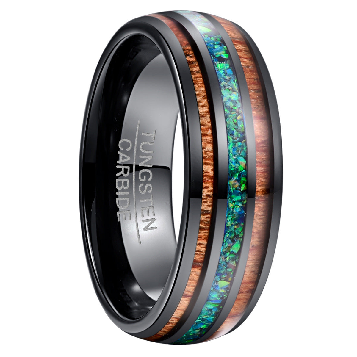 Blue Opal Tungsten Ring Men