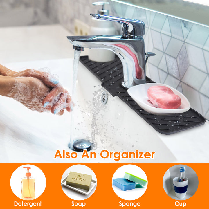 Black-Grey Color Options -- 1Pc Silicone Faucet Mat Kitchen Sink Splash Guard Drain Mat Drying Pad Kitchen Mat Bathroom Drip Catcher